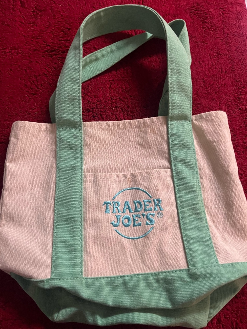Trader Joe’s Mini Canvas Tote/Lunch Bag Pastel Mint Green Natural Reusable 13”
